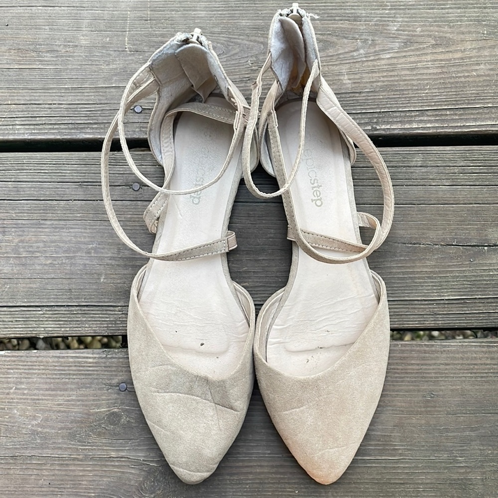 Beige Faux Suede Strappy Ankle Sandal Flats